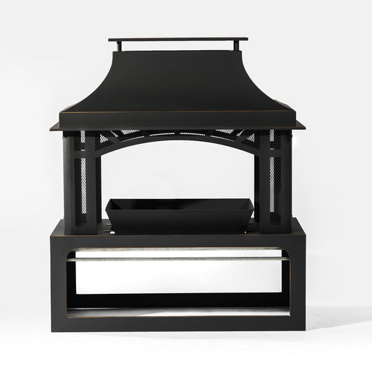 40' Wood Burning Fireplace, 50000 BTU Steel Fire Pit, Wood Burning Chimney for Outside Patio Deck Garden Backyard-Black