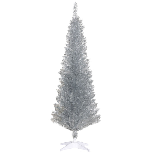 HOMCOM 5' Artificial Pencil Christmas Tree, Slim Xmas Tree with 294 Realistic Branch Tips and Plastic Stand, Silver