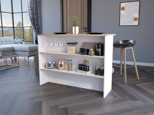Crete Kitchen Island, Kitchen Bar with 3-Tier Shelves