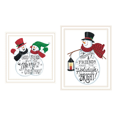 Trendy Decor 4U 2- Piece Vignette Good Friends Snowman White Framed Wall Art for Living Room, Bedroom Wall Art Print for Home Decor by Deb Strain
