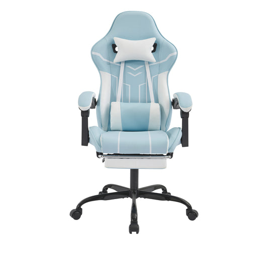 Gaming chair, Computer Chair Ergonomic Chair with Footrest Office Chair Ergonomic Computer Chair with Lumbar Backrest Bluewhite