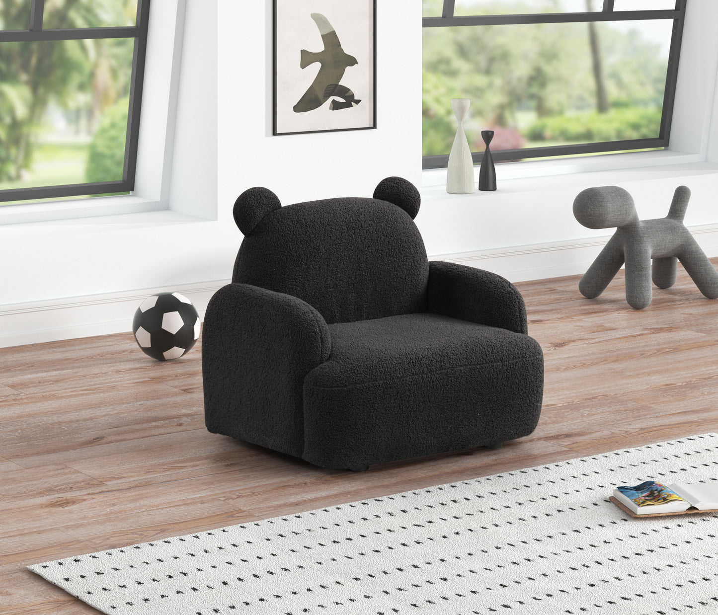 Raelynn 25.5'W Black Sherpa Bear-Shaped Kids Armchair
