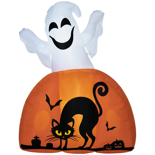 HOMCOM 5ft Halloween Inflatables Outdoor Decorations Ghost with Pumpkin, Outdoor Blow Up Yard Decor with LED Lights for Garden, Lawn, Party, Holiday