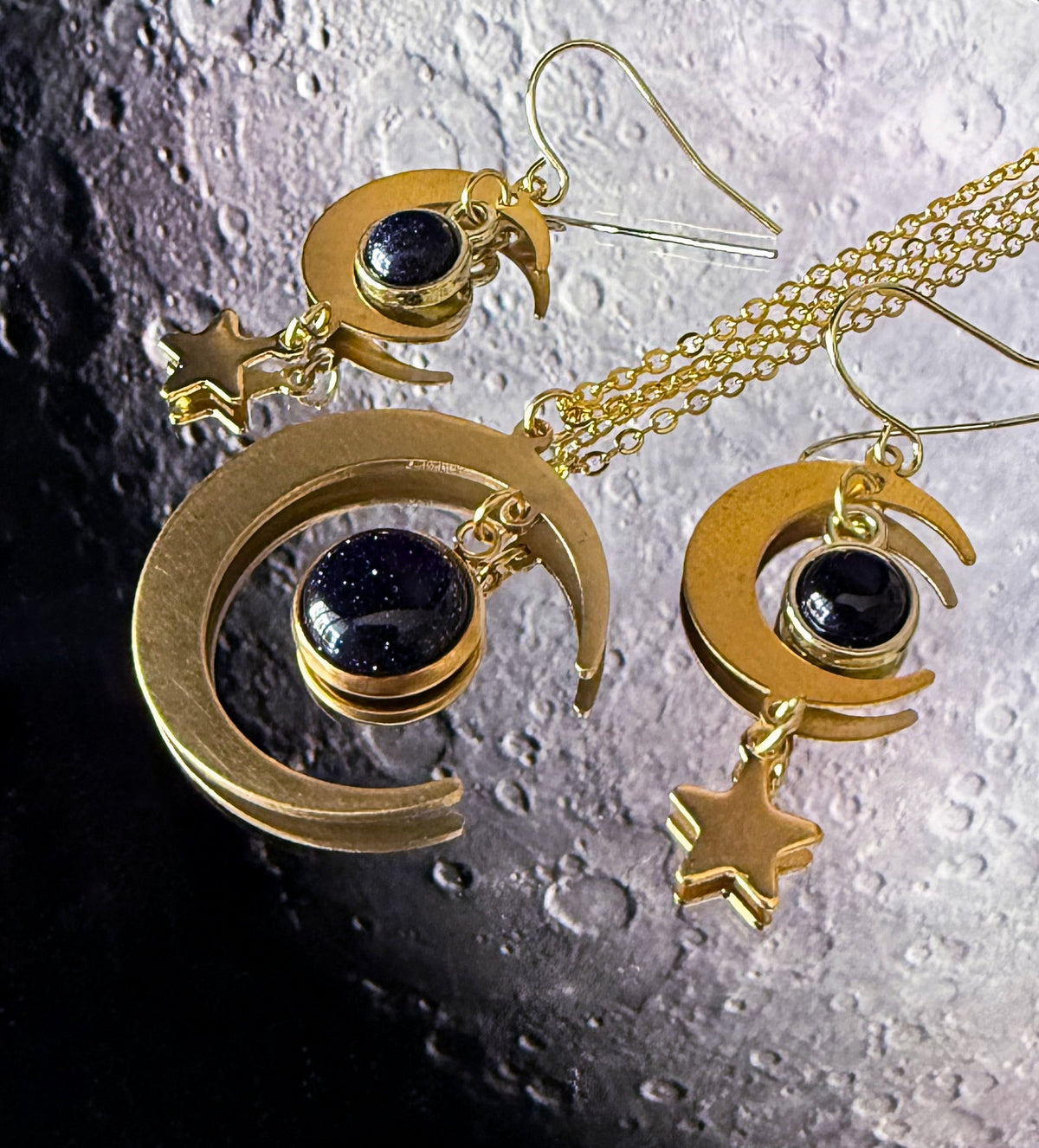 Starlit Crescent Jewelry Set With Blue Sandstone