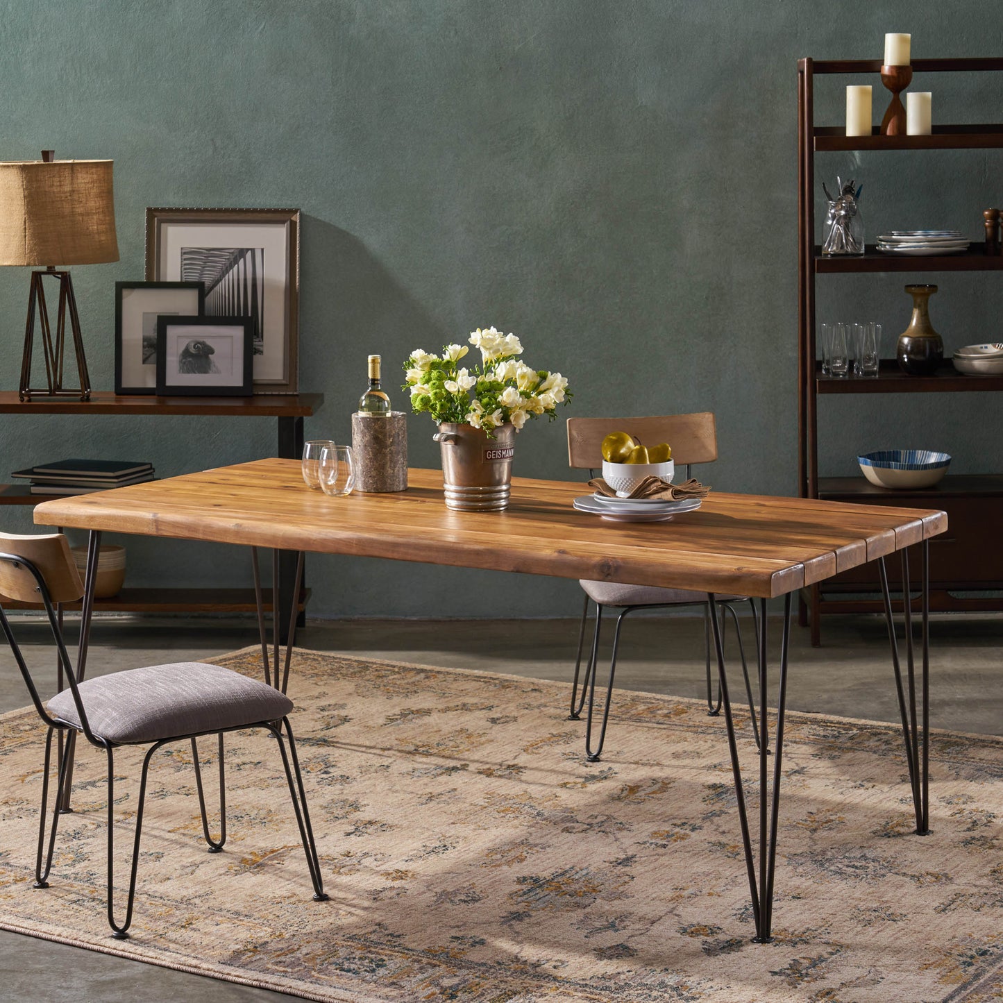 ZION INDUSTRIAL WOOD AND METAL RECTANGULAR DINING TABLE