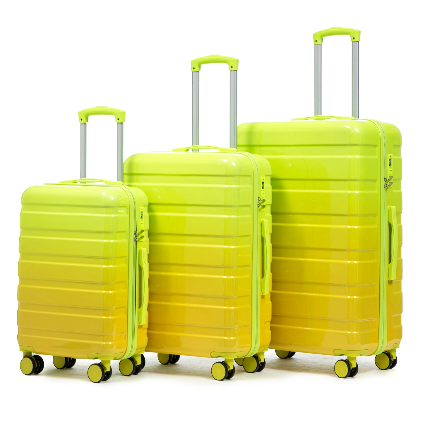 20'/24'/28' 3 pcs/set in PC Spinner Wheel Luggage, Carry on Suitcase, With Gradient Color and Combination Lock(Yellow+Green)