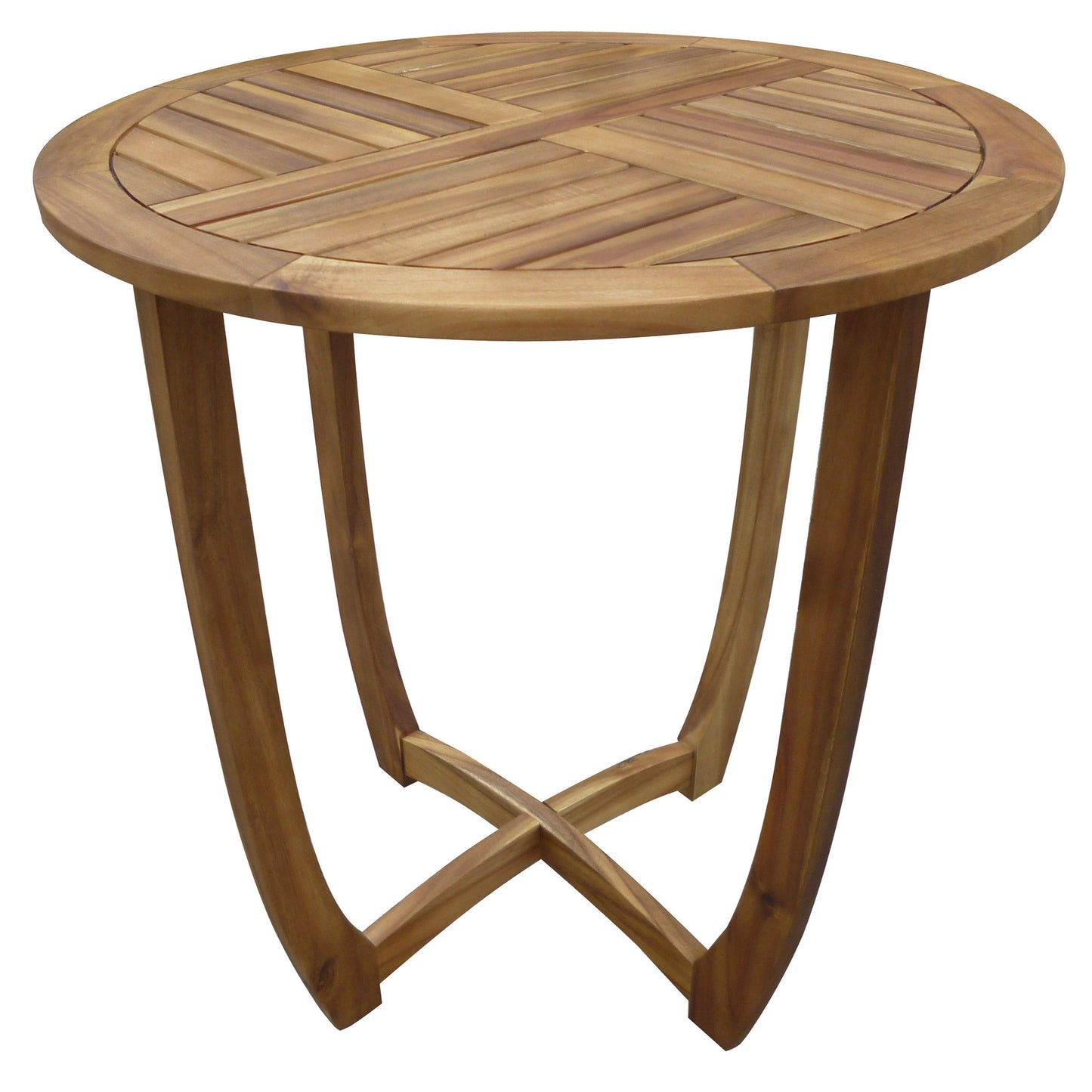 27.5' Outdoor Circular Wood Bistro Table with Curved Legs and Slat Panel Table Top, Teak
