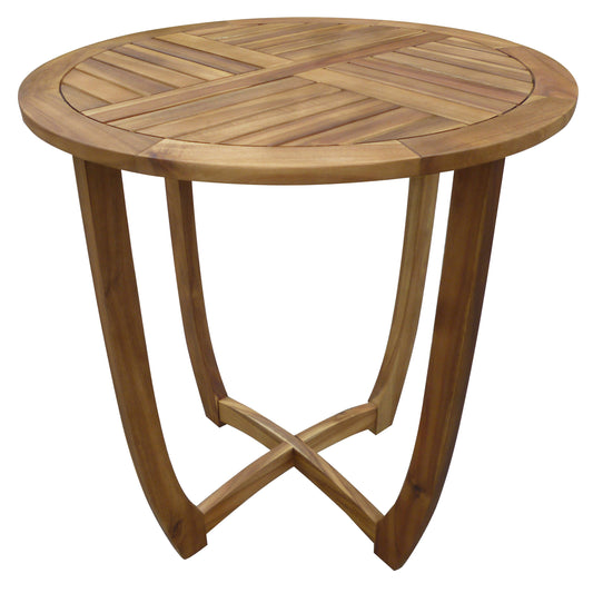 27.5' Outdoor Circular Wood Bistro Table with Curved Legs and Slat Panel Table Top, Teak