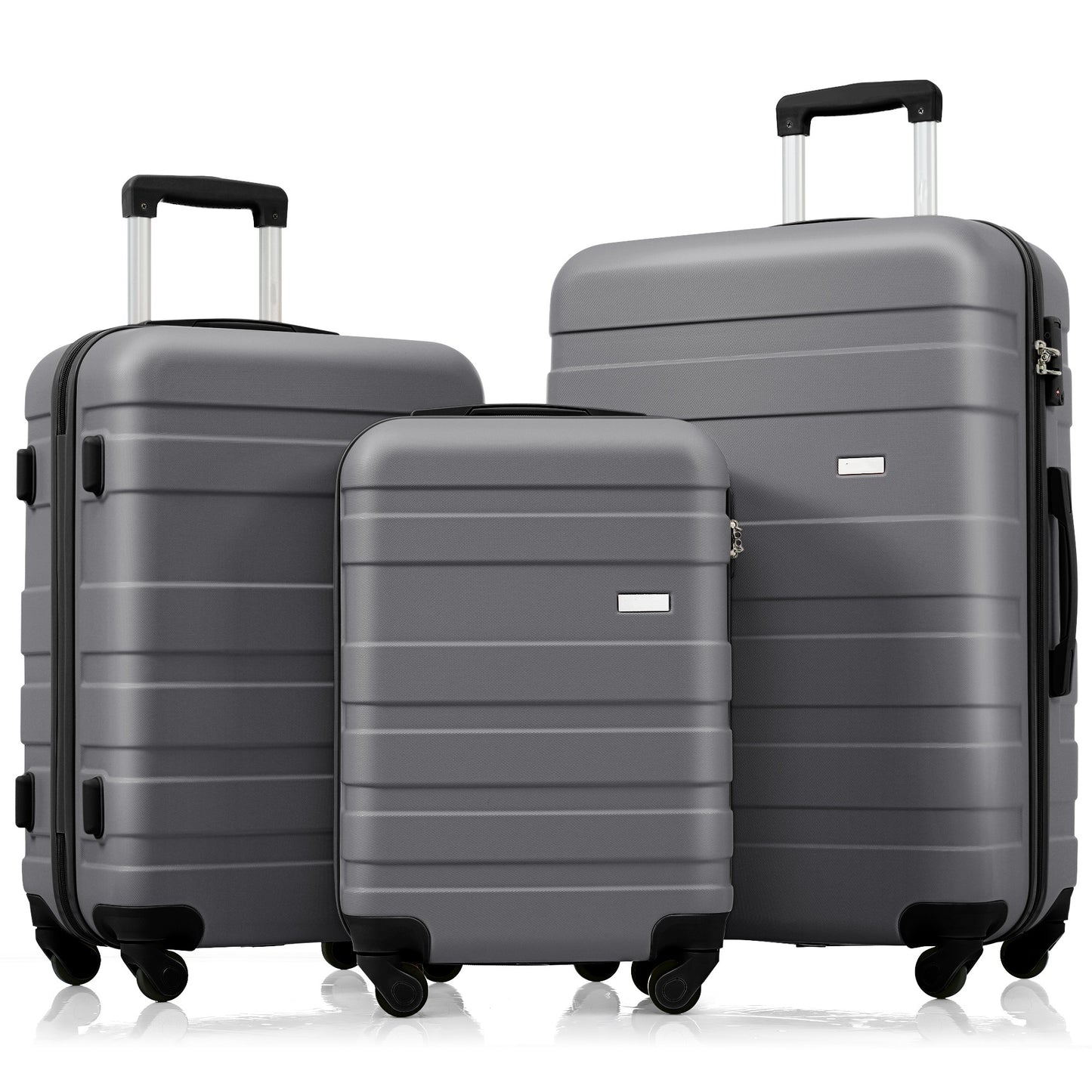 Luggage Sets New Model ABS Hardshell 3pcs Clearance Luggage Hardside Lightweight Durable Suitcase sets Spinner Wheels Suitcase with TSA Lock 20''24''28''( grey)