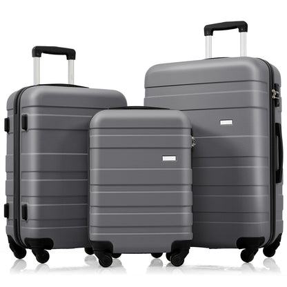 Luggage Sets New Model ABS Hardshell 3pcs Clearance Luggage Hardside Lightweight Durable Suitcase sets Spinner Wheels Suitcase with TSA Lock 20''24''28''( grey)