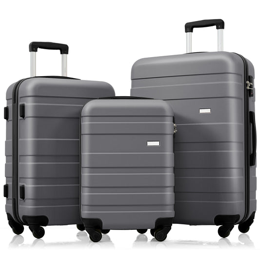 Luggage Sets New Model ABS Hardshell 3pcs Clearance Luggage Hardside Lightweight Durable Suitcase sets Spinner Wheels Suitcase with TSA Lock 20''24''28''( grey)