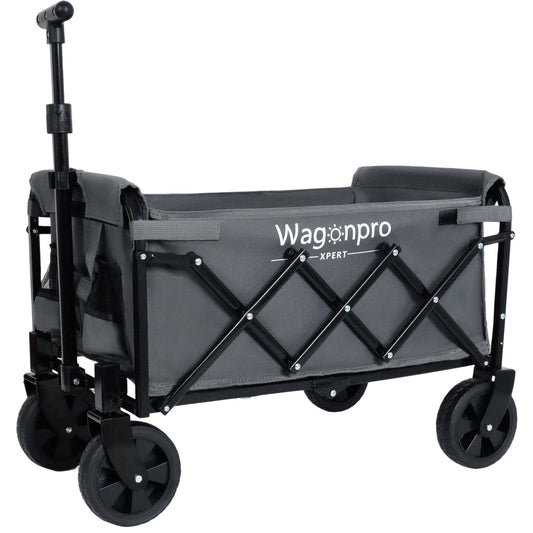 Expandable Dual-Layer Utility Wagon with 100% Extra Space - 225lbs Grocery Cart for Camping, Shopping, Sports, Gardening, Fishing, Gray