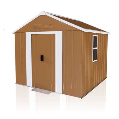 Heavy-Duty Metal Storage Shed with Windows, Lockable Door & Ventilation, Weatherproof Outdoor Garden Shed for Backyard, Brown Iron 6x4 FT