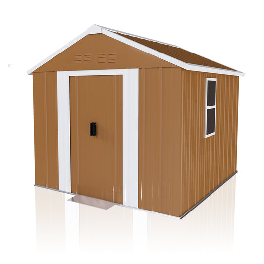 Heavy-Duty Metal Storage Shed with Windows, Lockable Door & Ventilation, Weatherproof Outdoor Garden Shed for Backyard, Brown Iron 6x4 FT