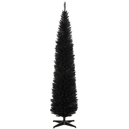 HOMCOM 8' Artificial Pencil Christmas Tree, Slim Xmas Tree with 618 Realistic Branch Tips and Plastic Stand, Black
