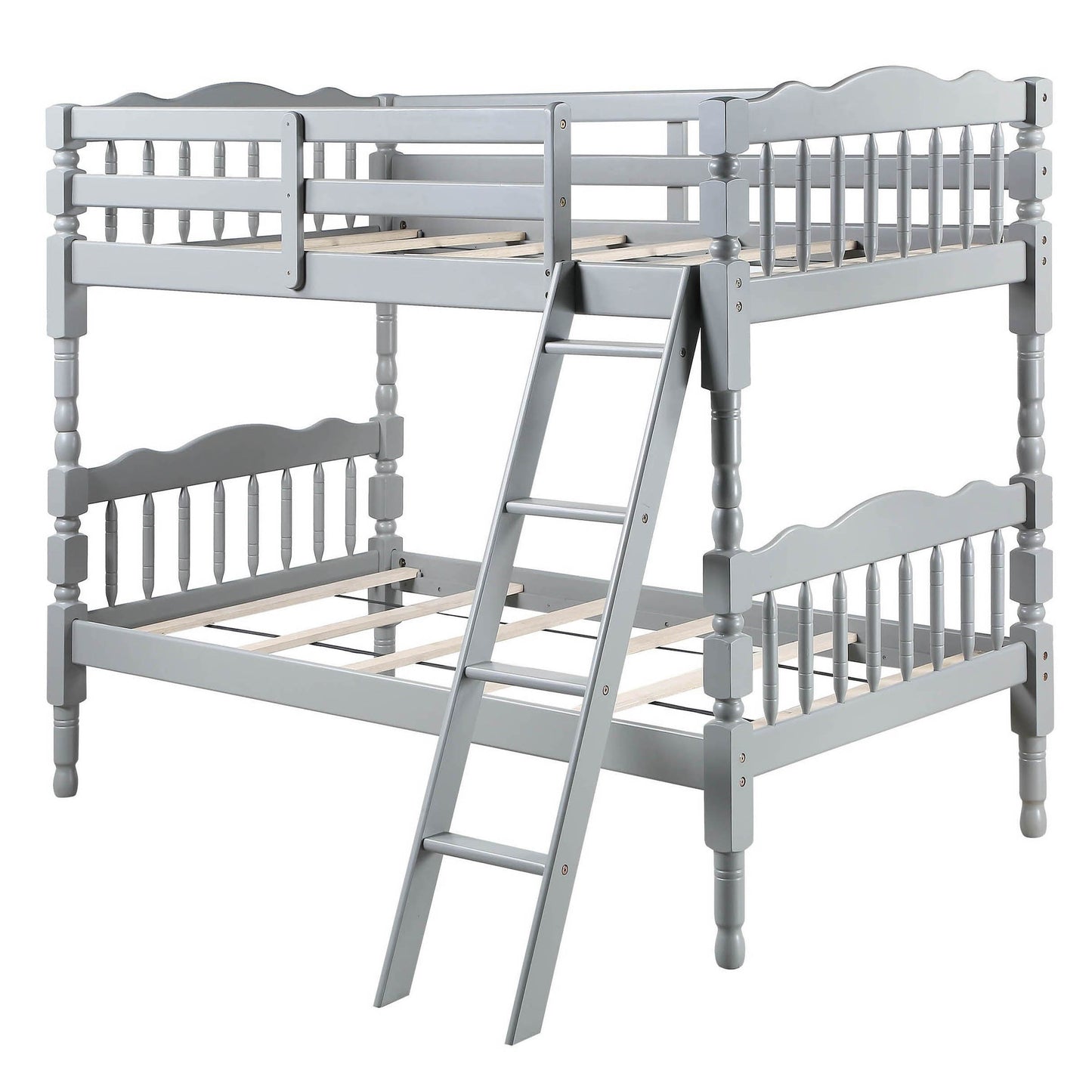 Grey Twin Over Twin Bunk Bed with Built-in Ladder