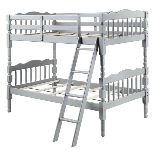 Grey Twin Over Twin Bunk Bed with Built-in Ladder