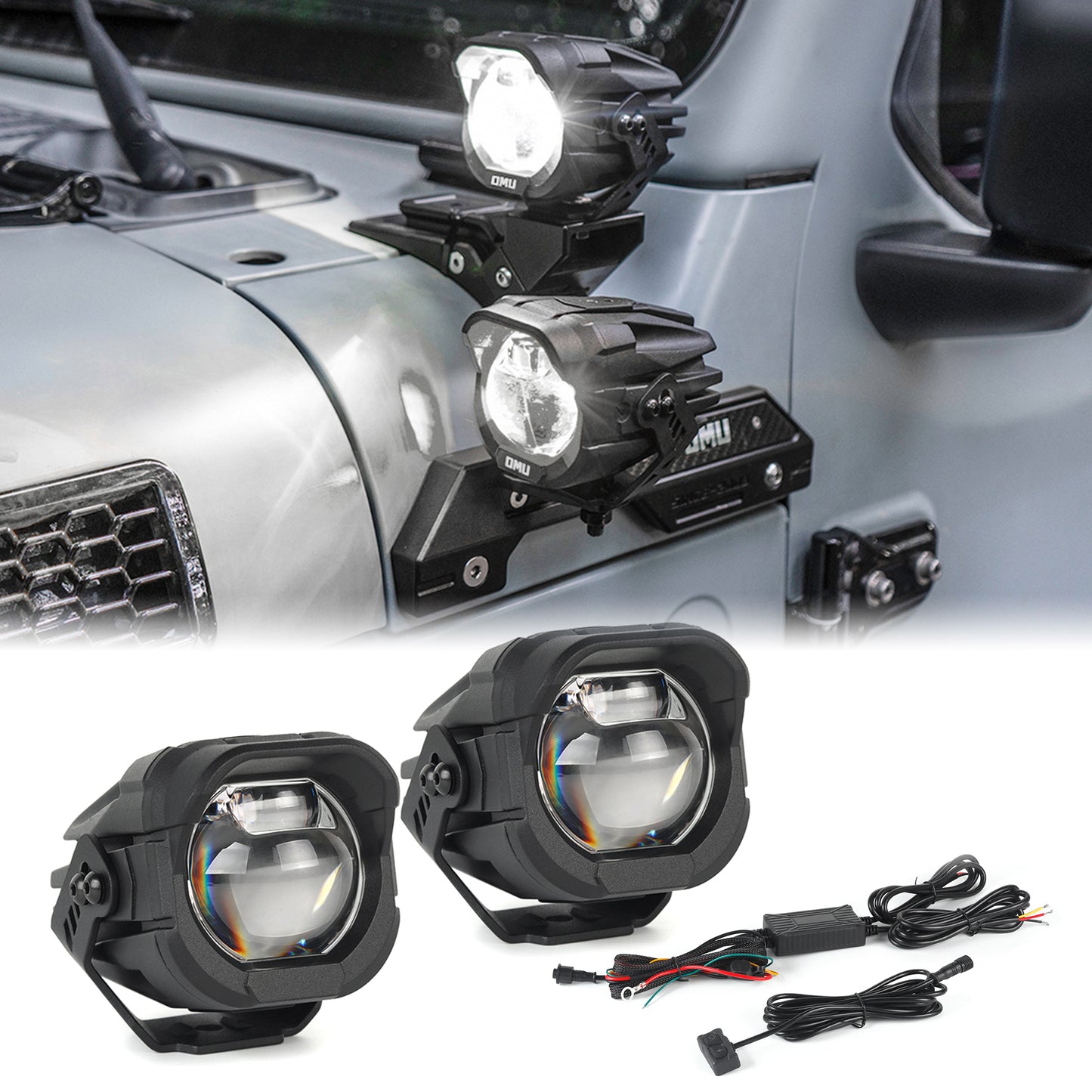 OMU Genesis Series Aluminum High Low Beam Switchable A-Pillar Spotlight Compatible with Trucks Jeep Ford etc ATV Motorcycle