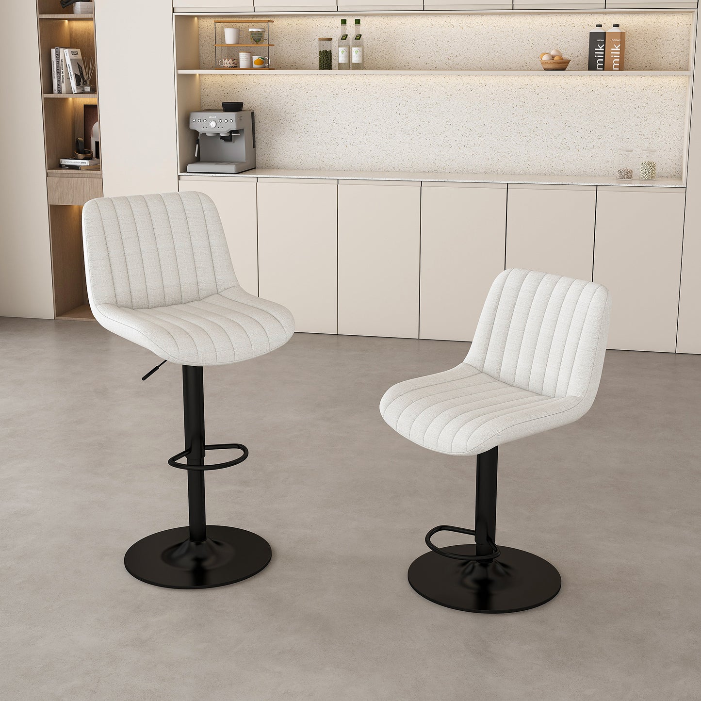 Swivel Bar Stools with Adjustable Height (35.03-43.7 Inches), Backrest, and Soft Knit Fabric - Ideal for Kitchen Island, Bar Counter, Dining Room, Beige(Set of 2)