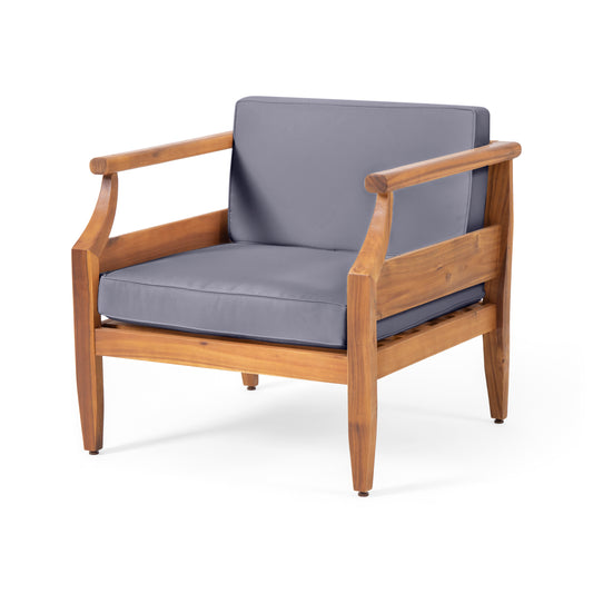 Outdoor Club Chair with Recessed Arms and Cushions, Dark Grey and Teak