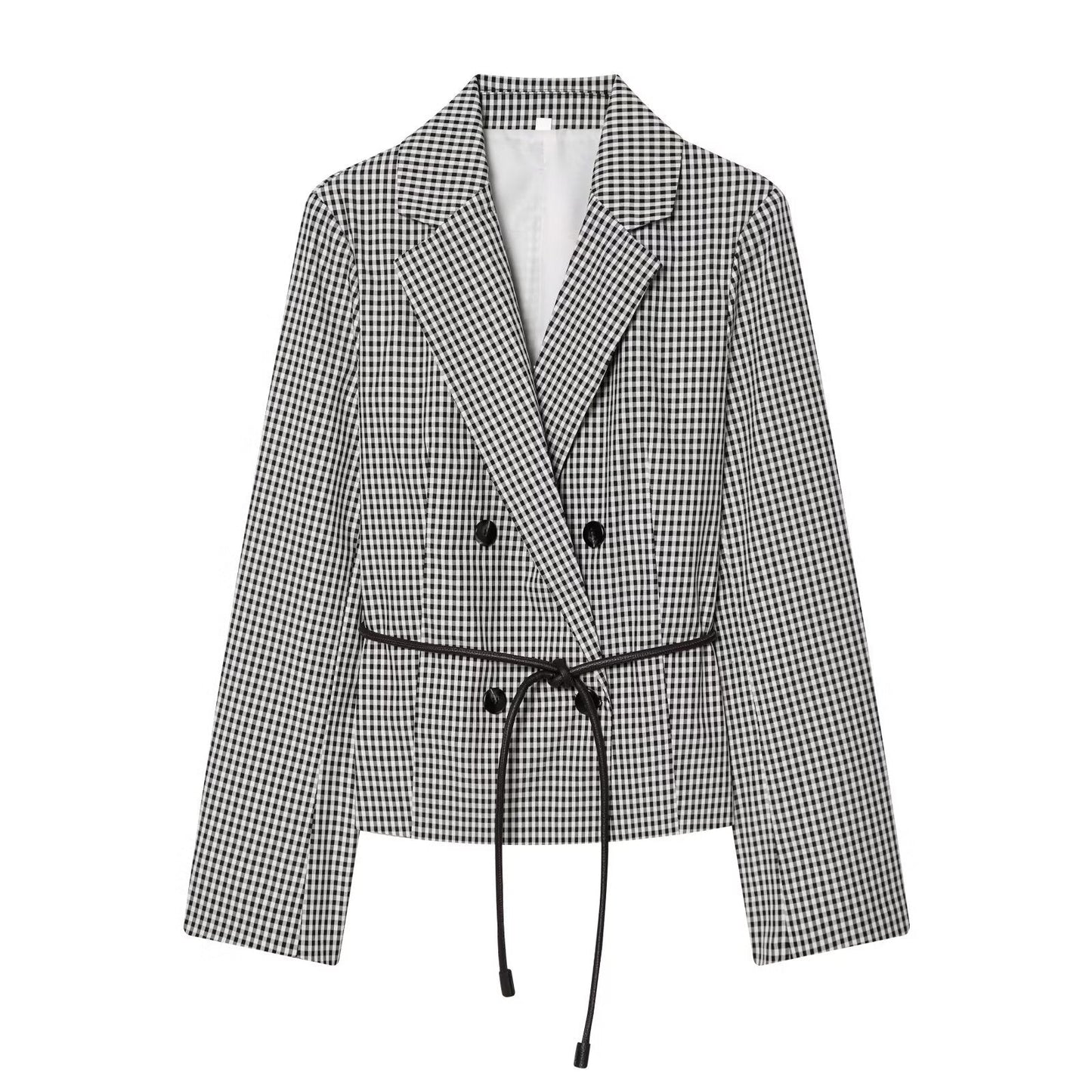Women's Jacket Black White Gingham Belted Blazer BYMANYC ® New York SOHO TIE-BELT CHECKED BLAZER - New Collection