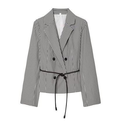 Women's Jacket Black White Gingham Belted Blazer BYMANYC ® New York SOHO TIE-BELT CHECKED BLAZER - New Collection