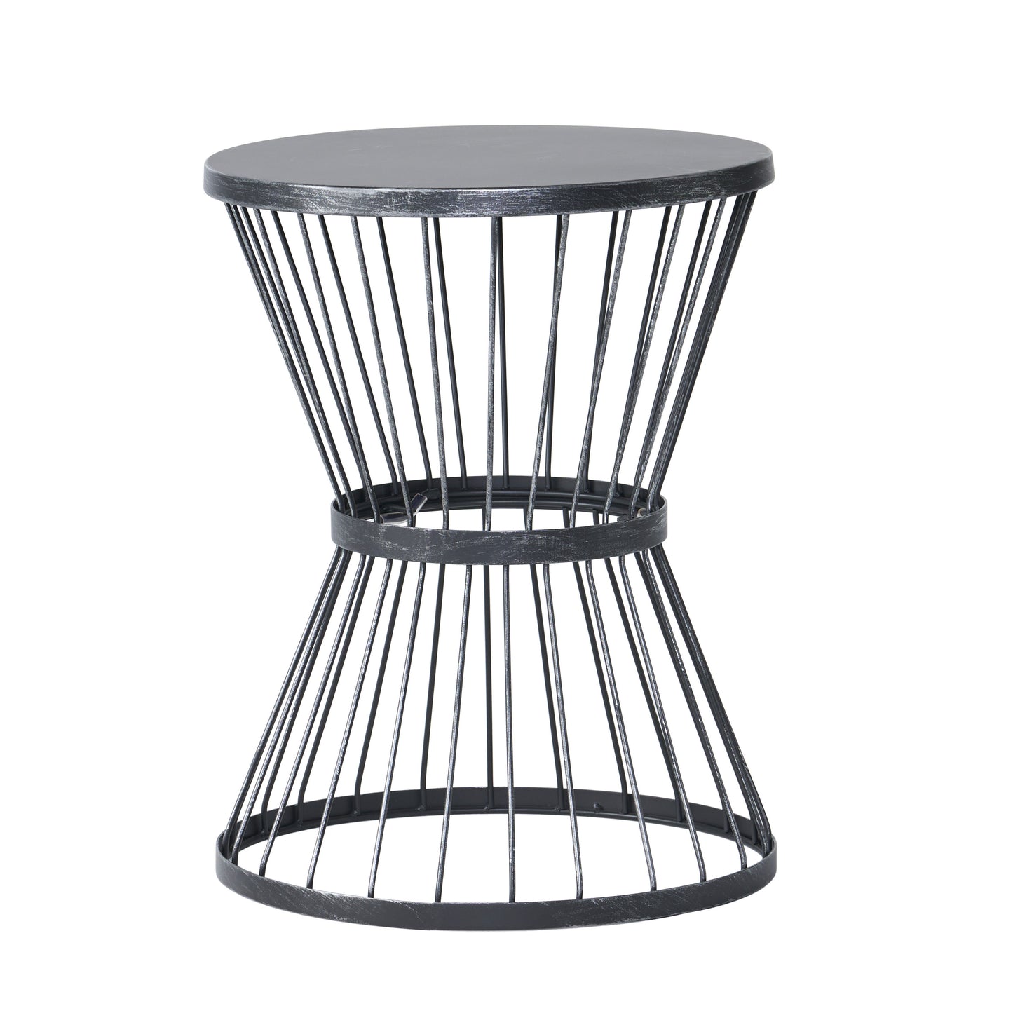 LASSEN Modern Outdoor Side Table with Hourglass Design in Matte Black Iron, 16.25 x 16.25 x 21 inches