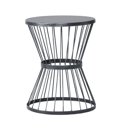 LASSEN Modern Outdoor Side Table with Hourglass Design in Matte Black Iron, 16.25 x 16.25 x 21 inches