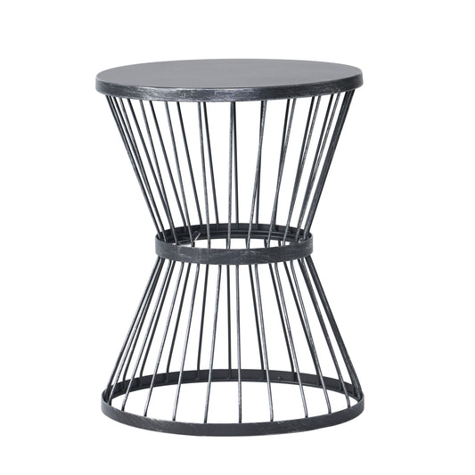 LASSEN Modern Outdoor Side Table with Hourglass Design in Matte Black Iron, 16.25 x 16.25 x 21 inches