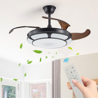 42' Retractable Ceiling Fan with Light, Modern LED Chandelier Fan with Remote Control, 6 Speed Adjustable Blades, Quiet DC Motor, Dimmable Lighting for Living Room, Bedroom, Dining Room