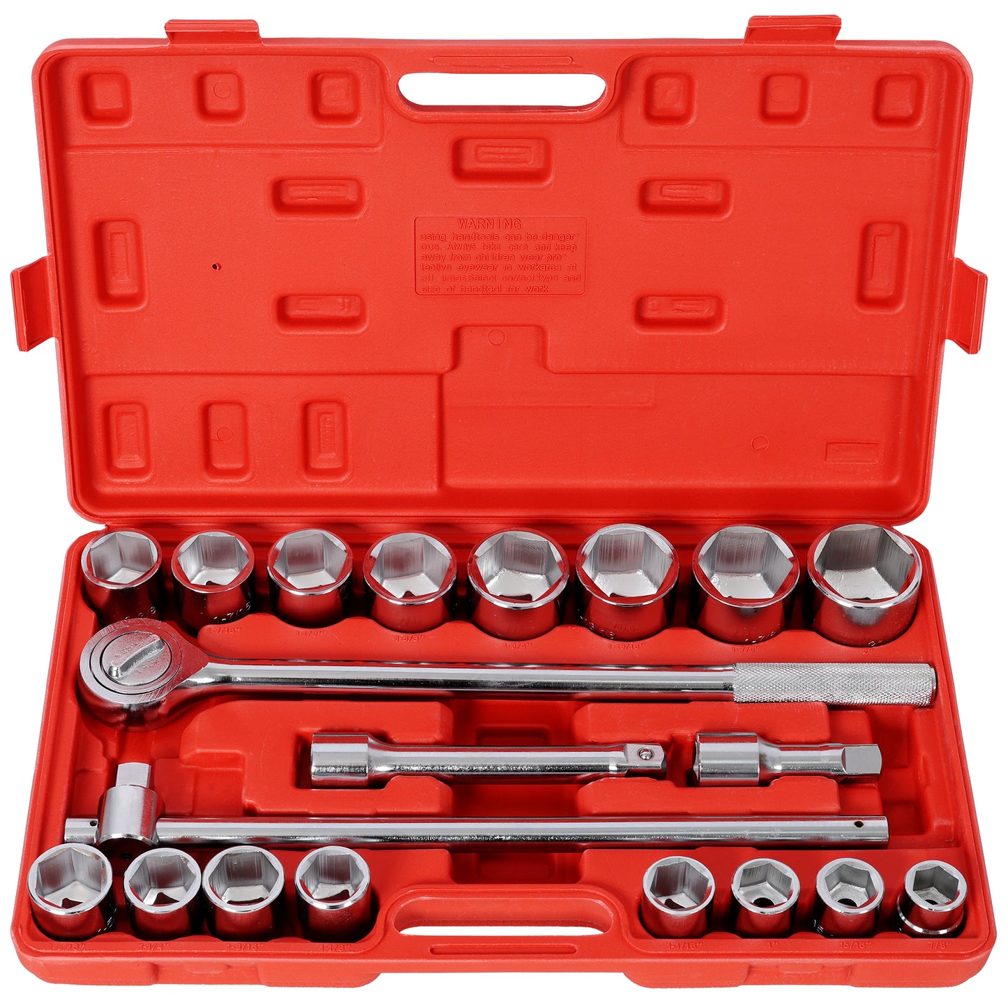 21PCS 3/4' DRIVE SOCKET SET 6 POINTS,SAE Size,Red Blow Case