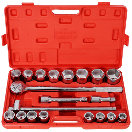21PCS 3/4' DRIVE SOCKET SET 6 POINTS,SAE Size,Red Blow Case