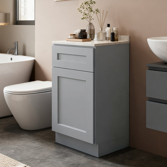 Dark Gray Shaker Solid Wood Single Door Base Cabinet,for Kitchen, Laundry,and Bathroom Storage Adjustable Shelves Ready to Assemble (21' Wx34.5 Hx24 D)