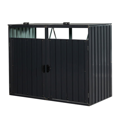 Metal Outdoor Garbage Bin Shed for Storage, Stainless Galvanized Steel, Charcoal, 2 Trash Cans