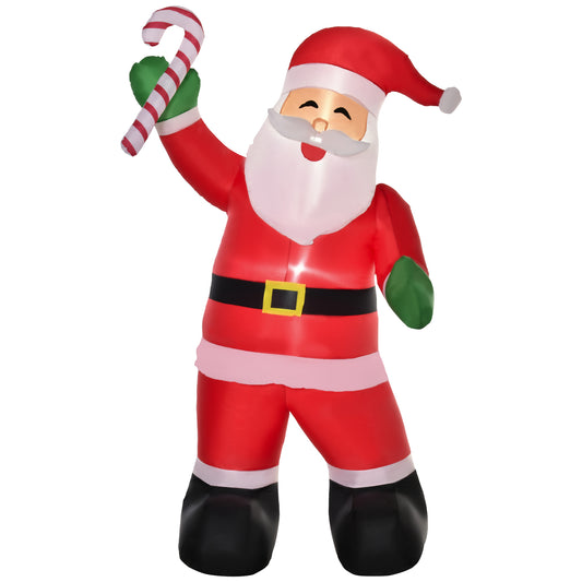 HOMCOM 8' Christmas Inflatable Santa Claus with Candy Cane, Outdoor Blow-Up Yard Decoration with LED Lights Display
