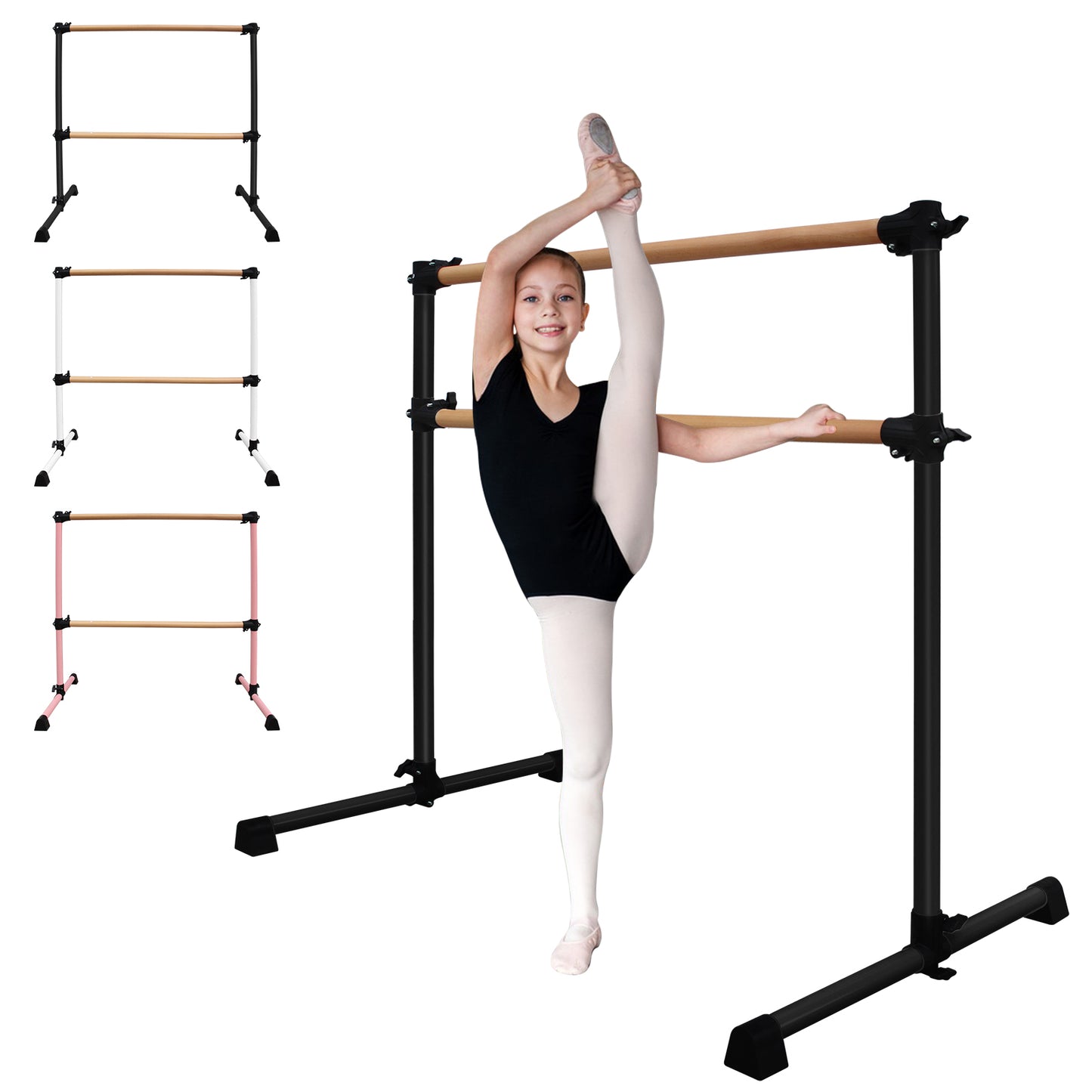 4FT Black Solid Wood Ballet Barre With Adjustable Range Of 6.7-46 Inches For Dance Practice