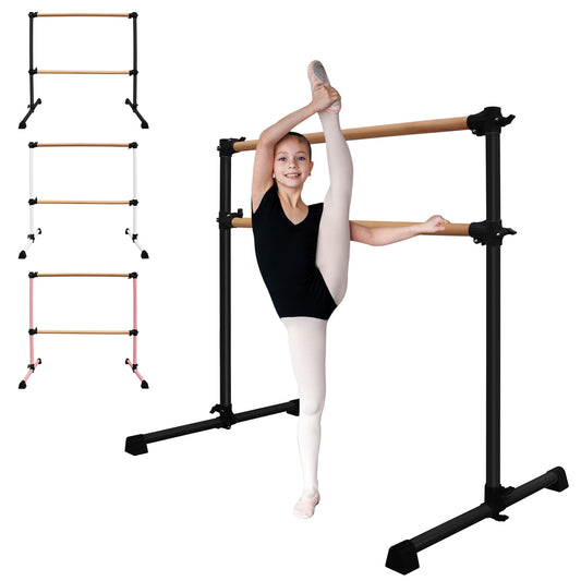 4FT Black Solid Wood Ballet Barre With Adjustable Range Of 6.7-46 Inches For Dance Practice
