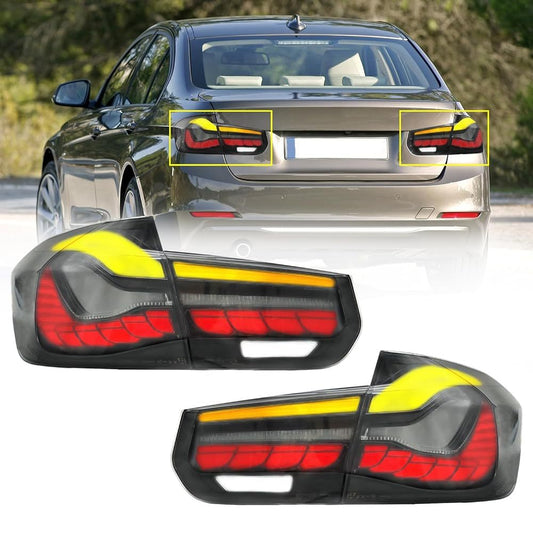 OLED Tail Lights Compatible with 2013-2018 BMW 3-Series F30 F35 F80 6th Sedan with Dragon Scales Running Light, Driver and Passenger side(Smoke Lens Styles)