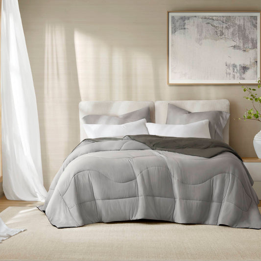 1-Piece Full/Queen Reversible Tencel Comforter Blanket,Gray