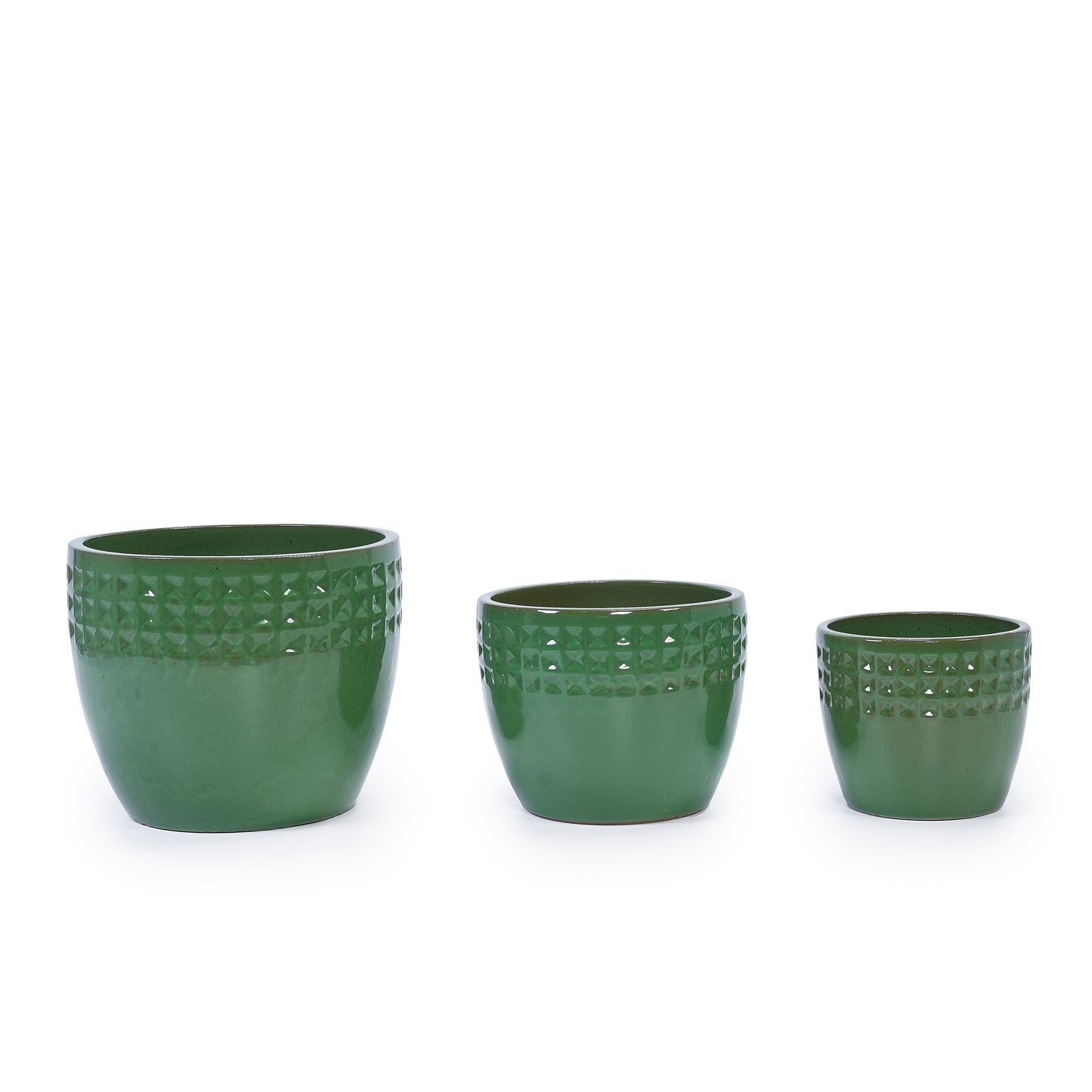 Set of 3 Ceramic Flowerpot, Modern Planter for Patio, Garden, Windowsill - Antique Green
