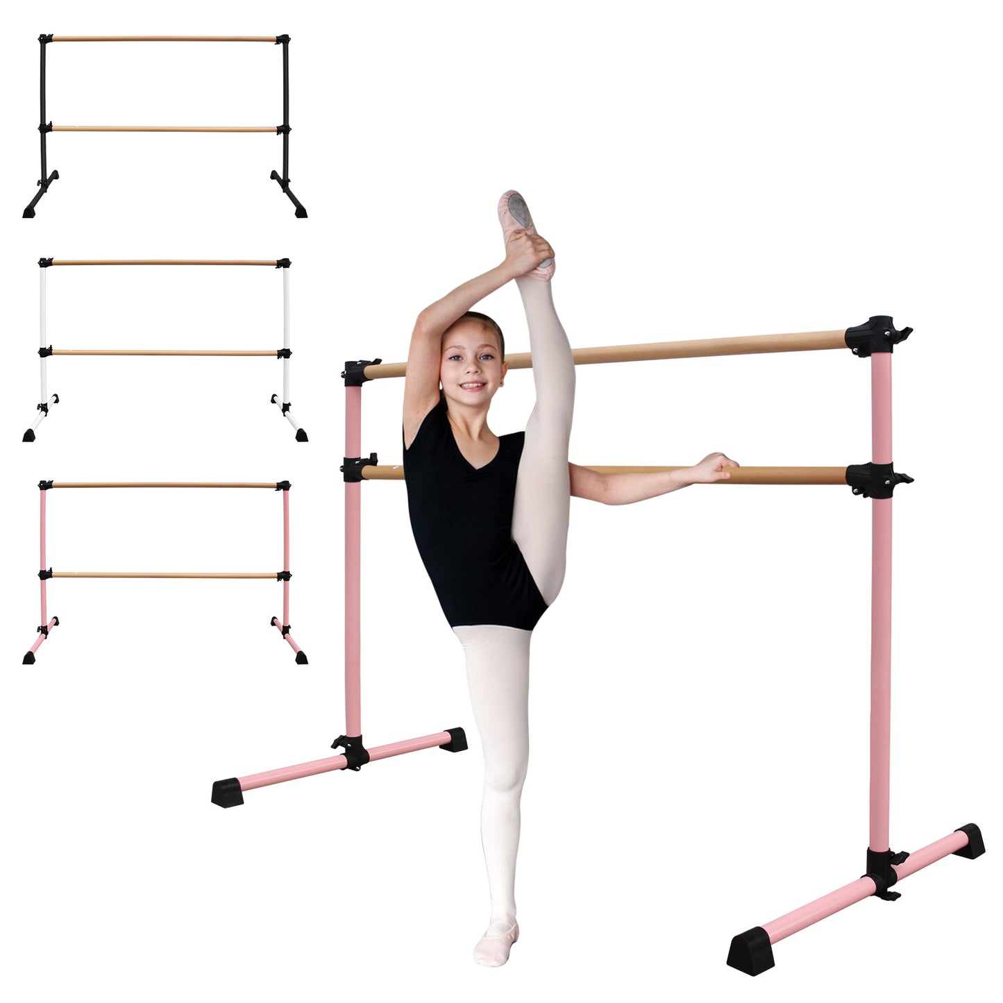 6FT Pink Solid Wood Ballet Barre With Adjustable Range Of 6.7-46 Inches For Dance Practice