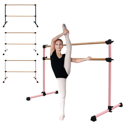 6FT Pink Solid Wood Ballet Barre With Adjustable Range Of 6.7-46 Inches For Dance Practice