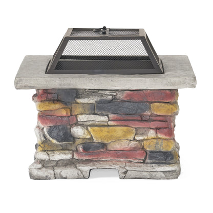 28' Outdoor Wood Bruning Magnesium Oxide Fire Pit with Lid, Stone Gray