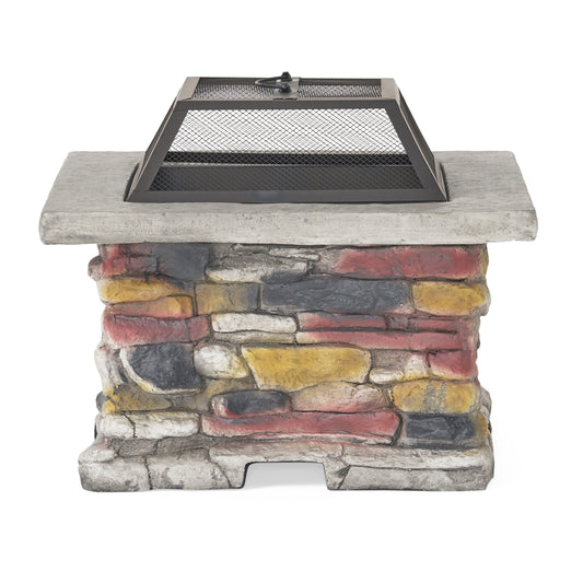 28' Outdoor Wood Bruning Magnesium Oxide Fire Pit with Lid, Stone Gray