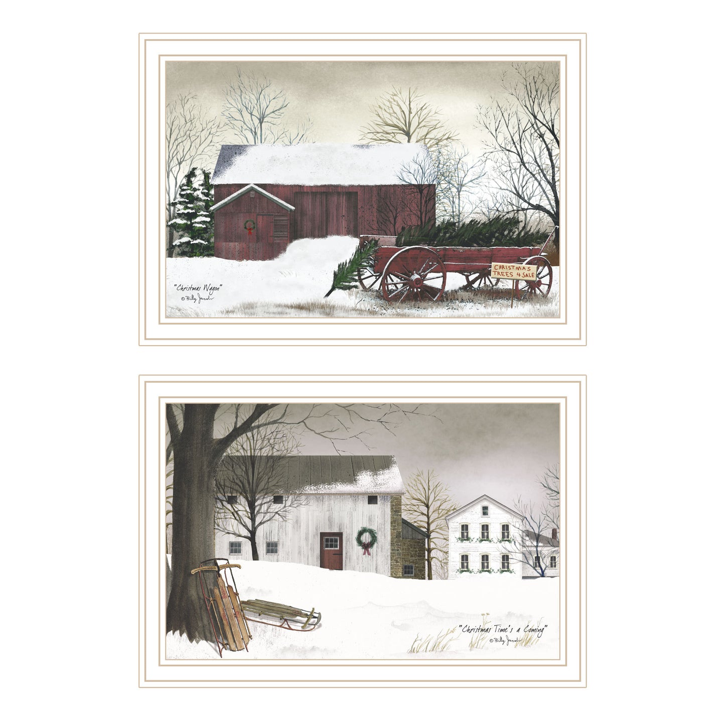 Trendy Decor 4U 2- Piece Vignette Christmas Time with Family White Framed Wall Art for Living Room, Bedroom Wall Art Print for Home Decor by Billy Jacobs
