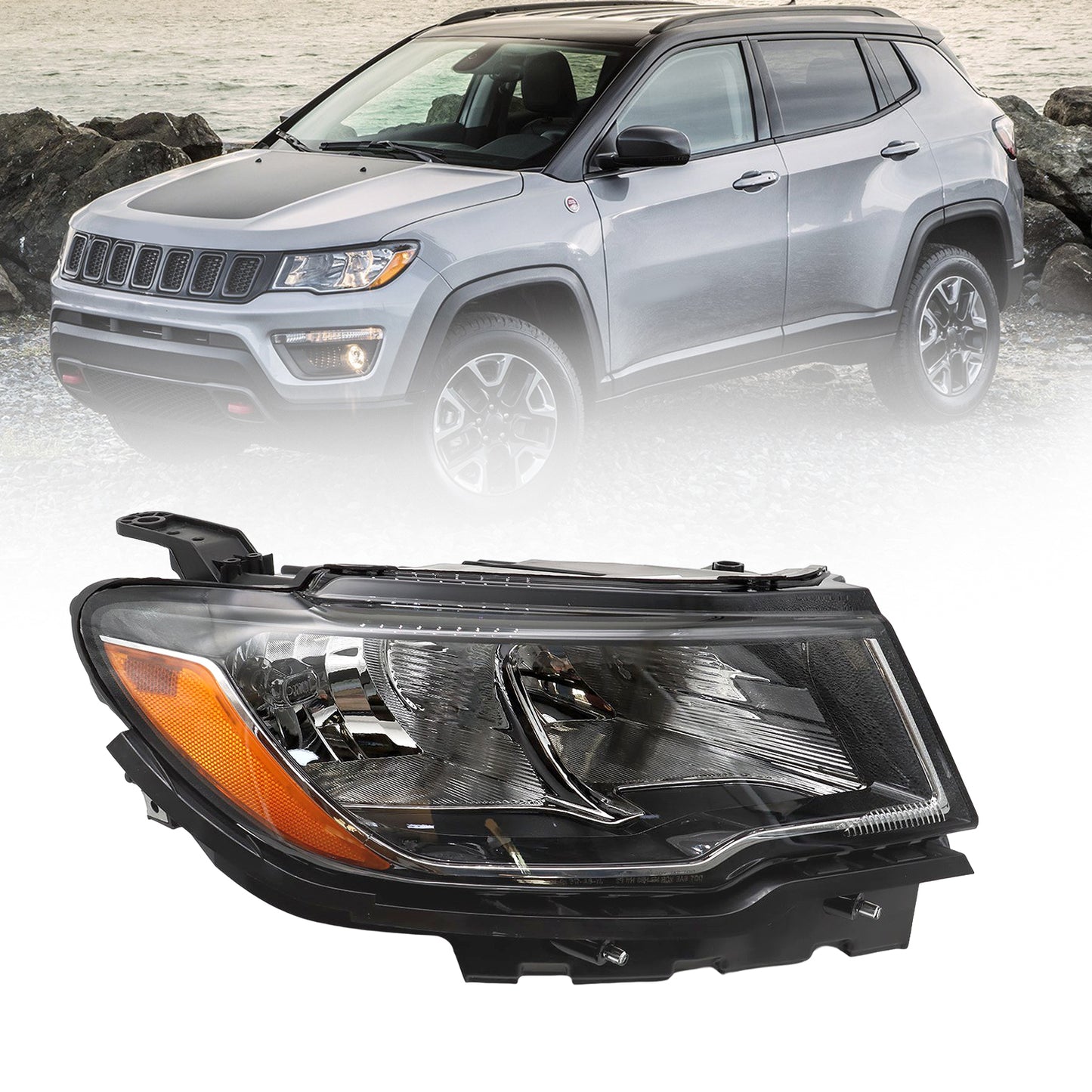 Halogen Headlights Assembly Fit for 2017-2021 Jeep Compass OE Factory Style Headlights, Right/Passenger Side