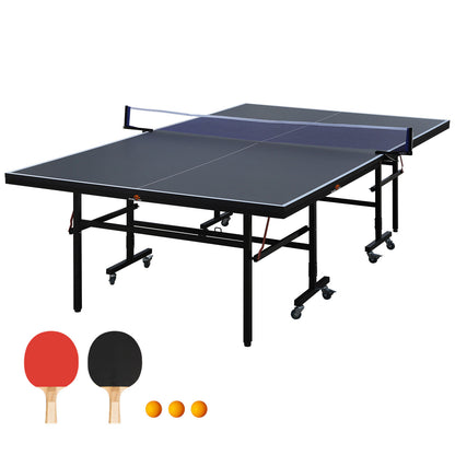 DOUBLE FISH 9 Ft MidSize Table Tennis Table Foldable And Portable Ping Pong Table Set For Indoor Games With Net 2 Table Tennis Paddles And 3 Balls