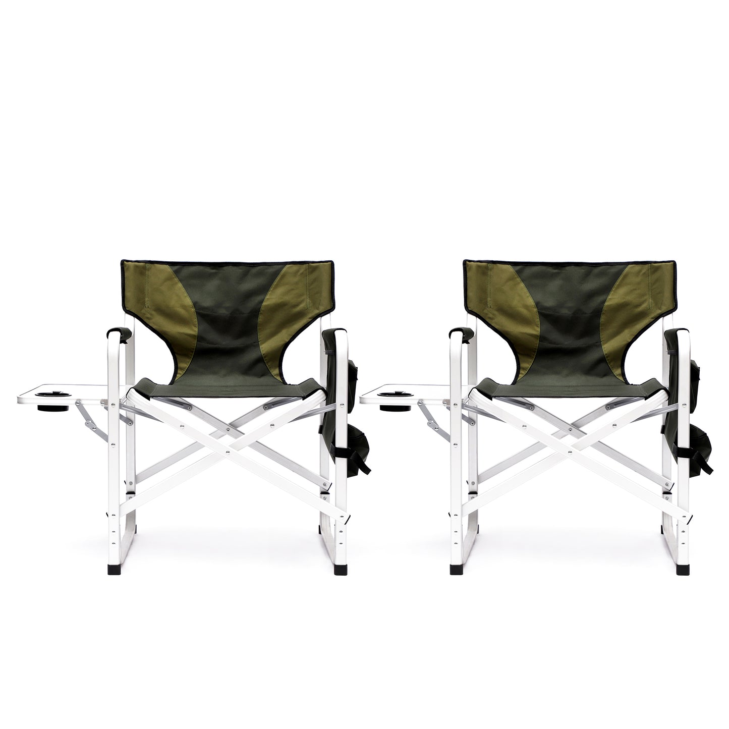 2-Piece Oversized Folding Directors Chair – Green Aluminum Outdoor Chair with Side Table and Storage Pockets for Camping, Fishing & Picnic