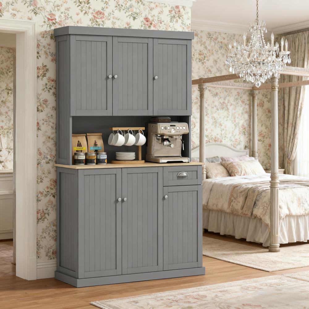 Kitchen Buffet with Microwave Oven Countertop, Drawer, and Cupboard Modern Farmhouse Kitchen Pantry Storage Cabinet