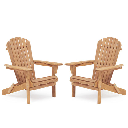 Wooden Outdoor Folding Adirondack Chair Set of 2, Cedar Material, Honey Brown, Space-Saving Design